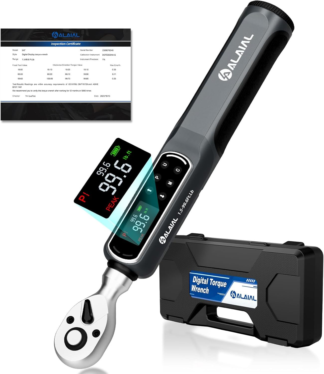 Digital Torque Wrench 3/8" Drive 1.5-99.6 Ft.Lb with Alert System