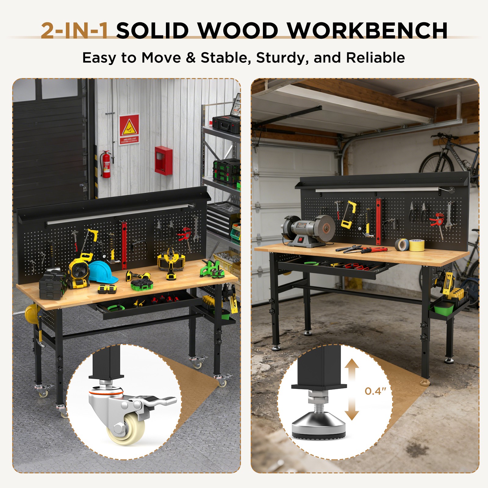 60″ Workbench with Drawers 2000 lbs Capacity Adjustable Height NEW