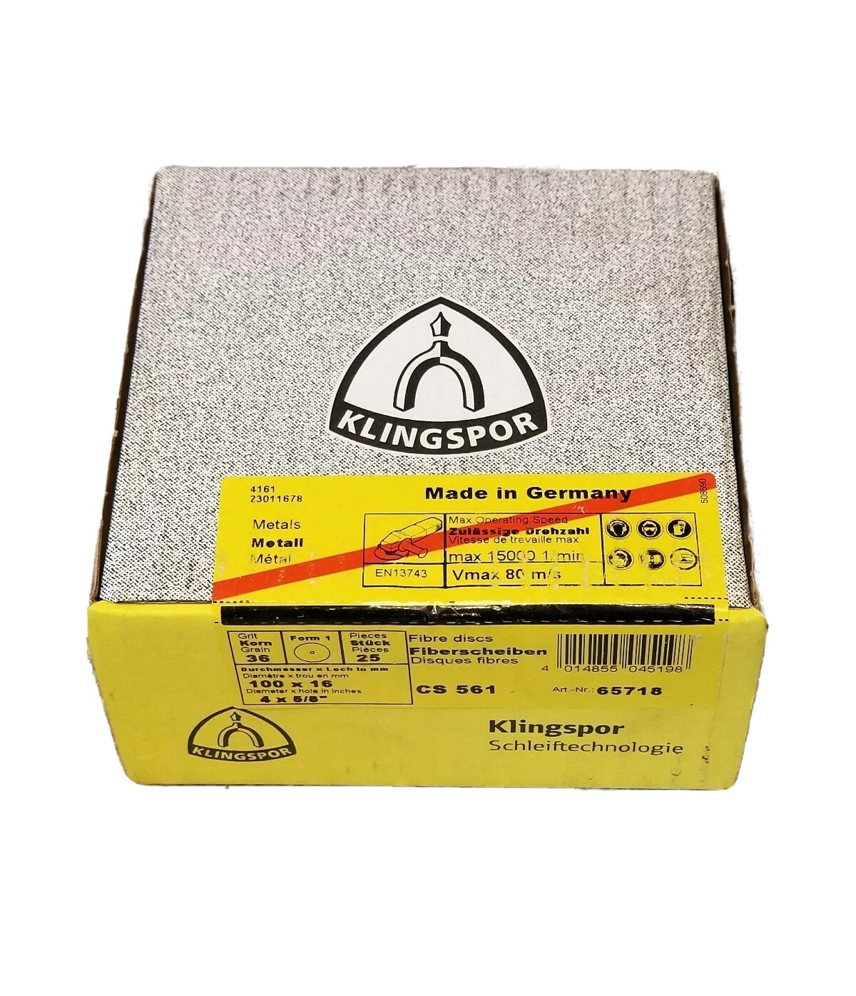 KLINGSPOR CS-561, FIBER DISC, Grit 36, Disc 4 X 5/8", Qty 25