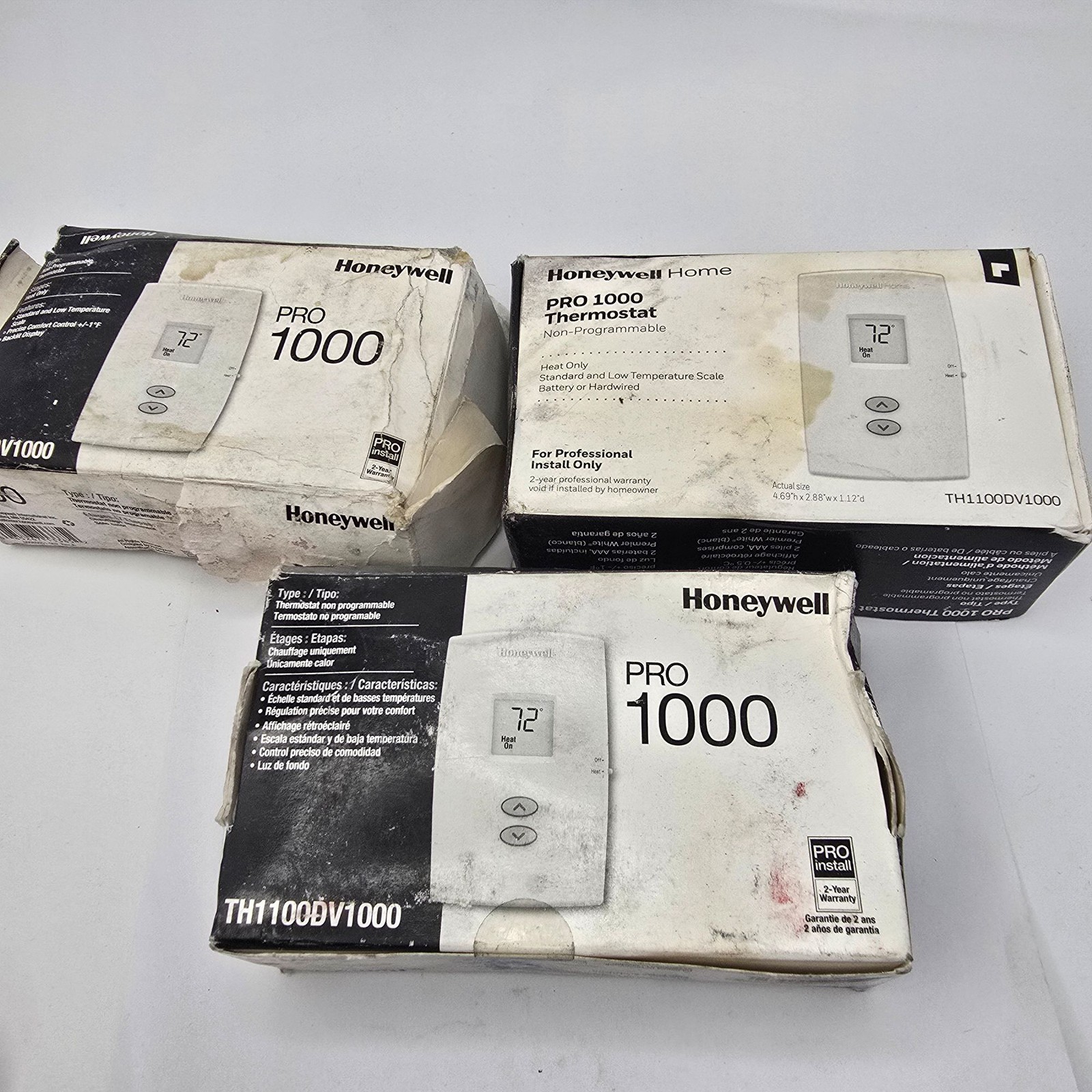 Honeywell Home PRO 1000 TH1100DV1000 Heat Only Thermostat box damaged, for each