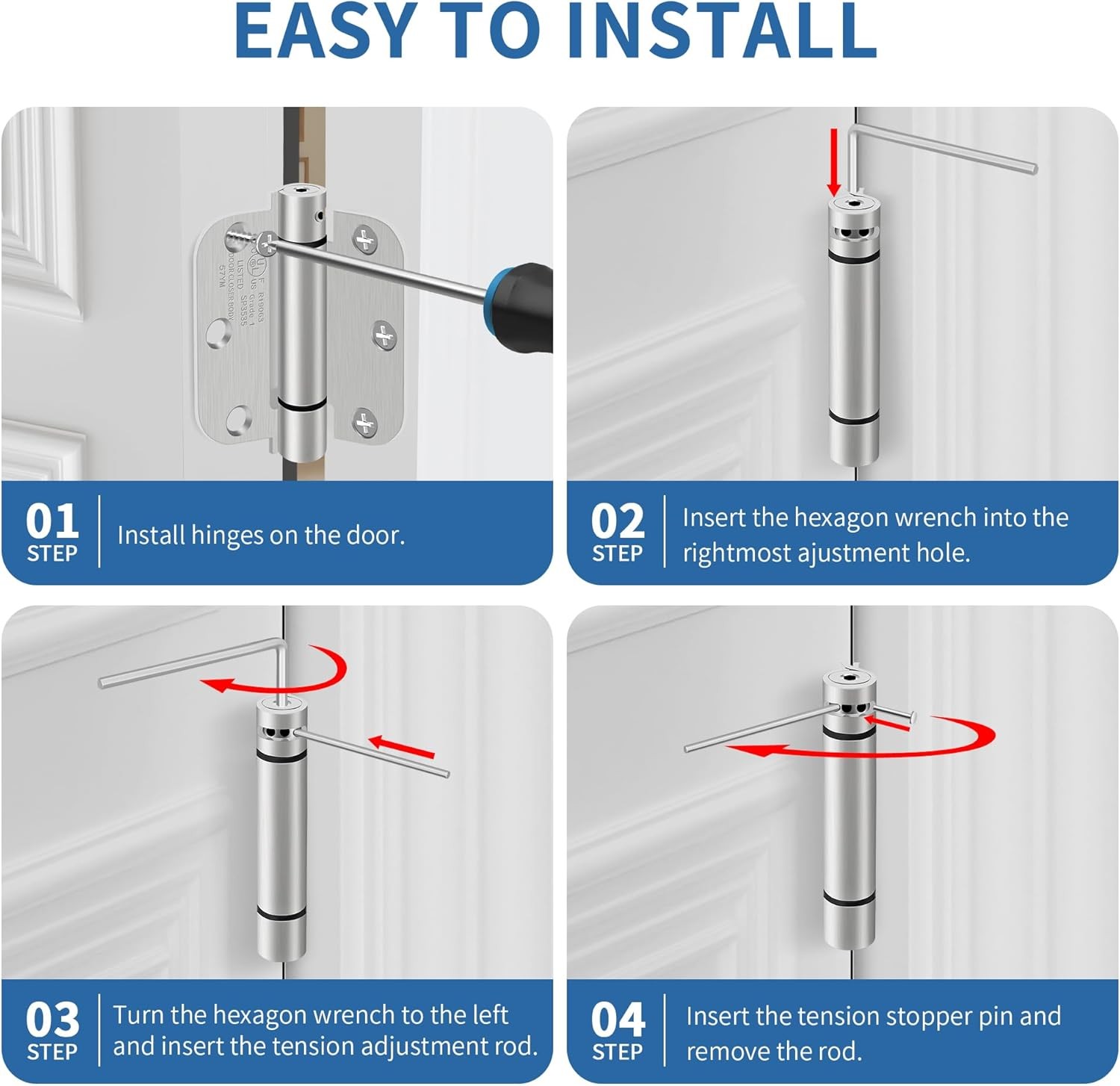 4 Pack 3.5 Inch Spring Loaded Self Closing Door Hinges with 5/8" Radius Corners