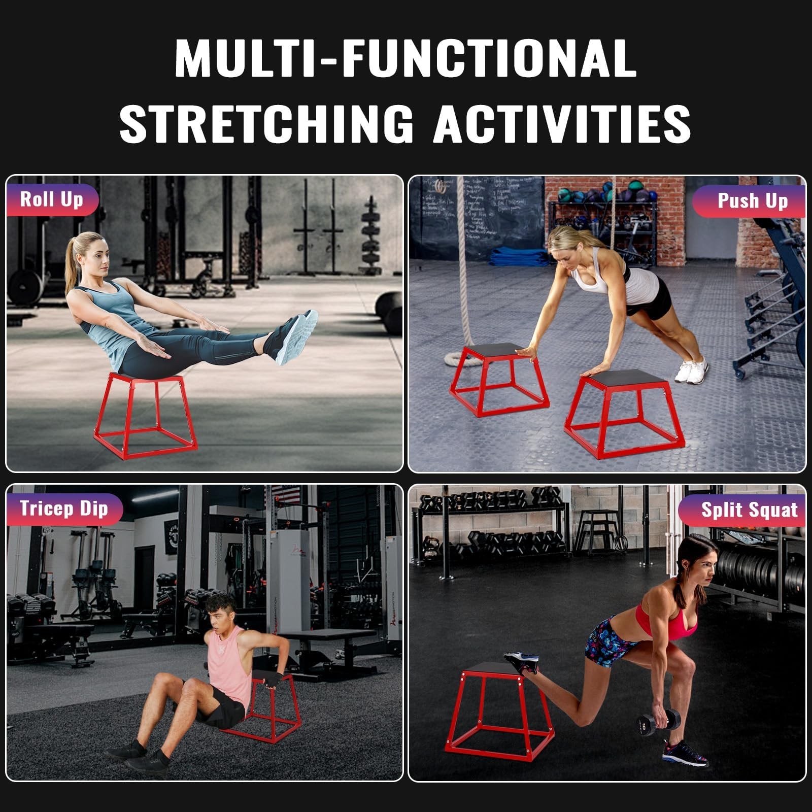 Adjustable Steel Plyometric Box Set – 12/18/24/30 Inch Stackable Step Platfor...