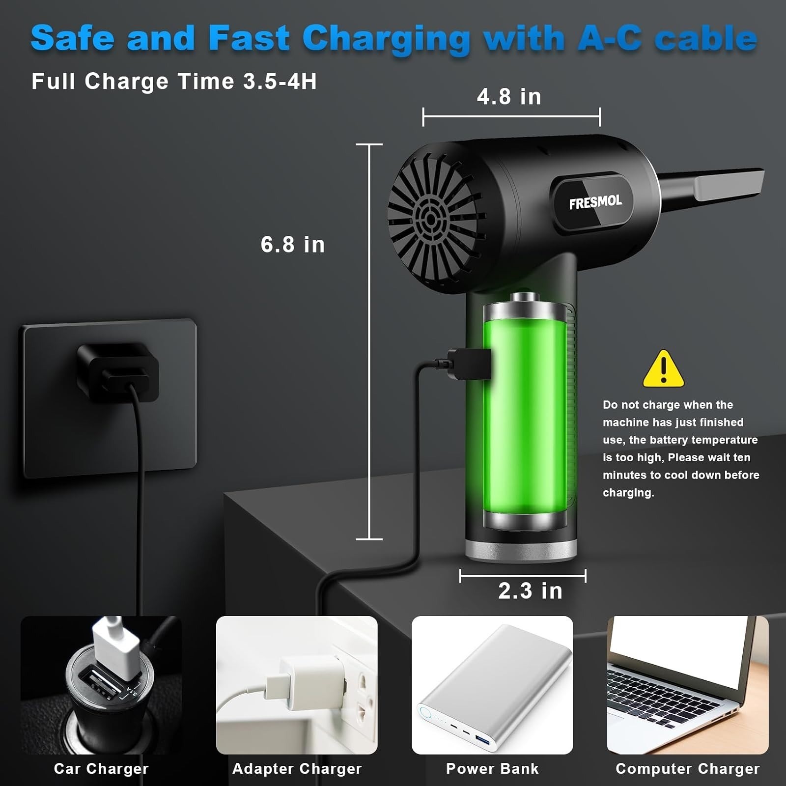 FRESMOL Compressed Air Duster, Rechargeable Cordless Electric Blower