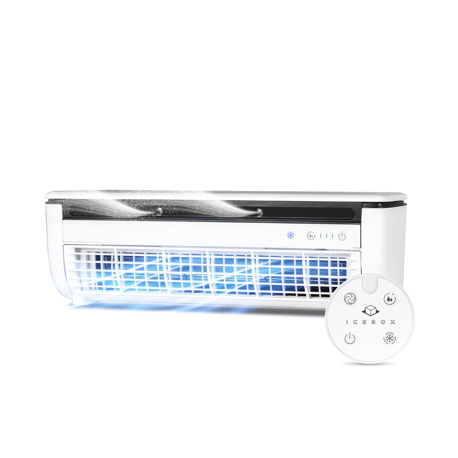 IceBox Cooling Mist Fan, Small Portable Fan with Small, White/Gray