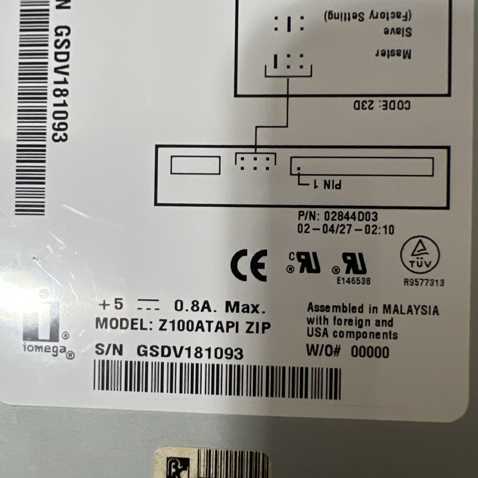 IOMEGA 100MB Zip Drive Internal Z100ATAPI IDE