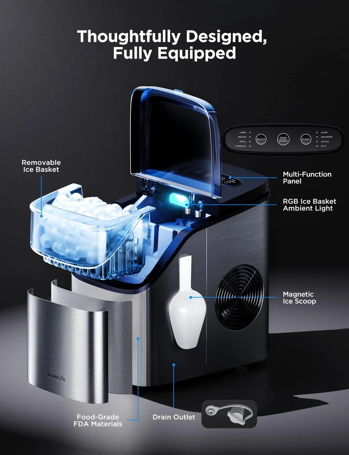 GoveeLife Smart Ice Maker Countertop, Portable Ice Machine with Voice Control, 9