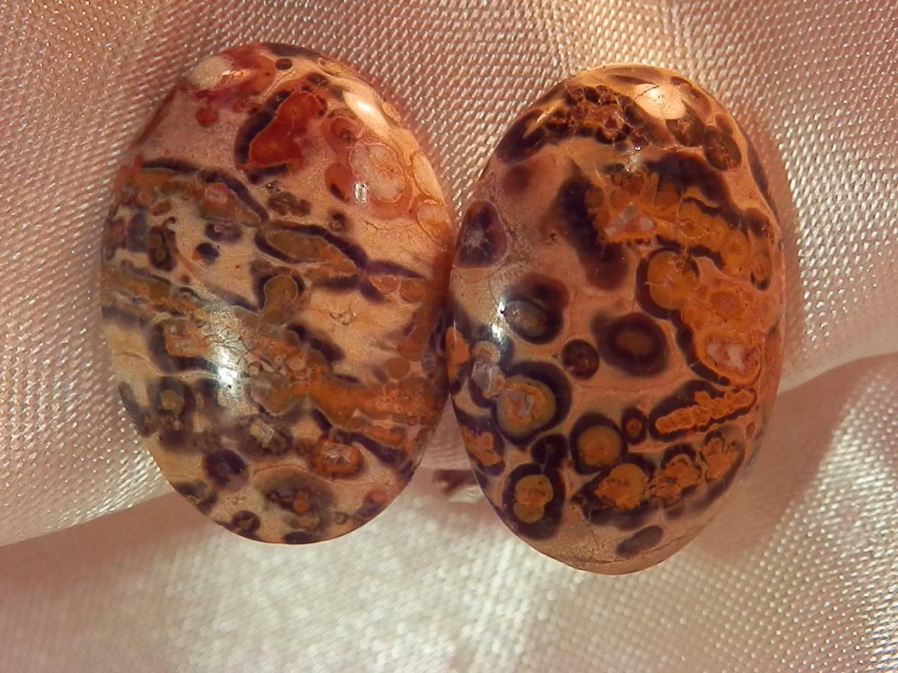 Genuine Jasper Cab Clip "Stone" Marble Look Vintage 1980 Earrings  196M9