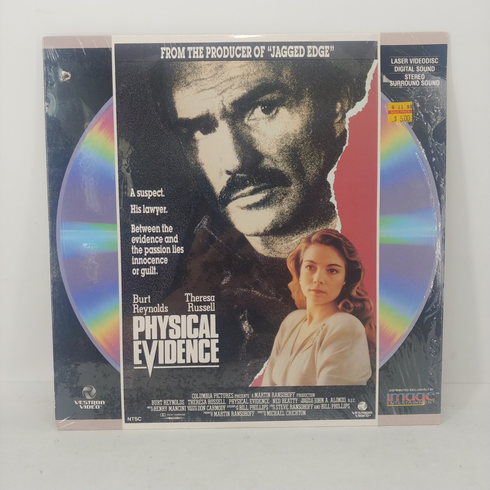 Physical Evidence (Laserdisc, LD, 1988, R, Vestron Video) Burt Reynolds - Tested
