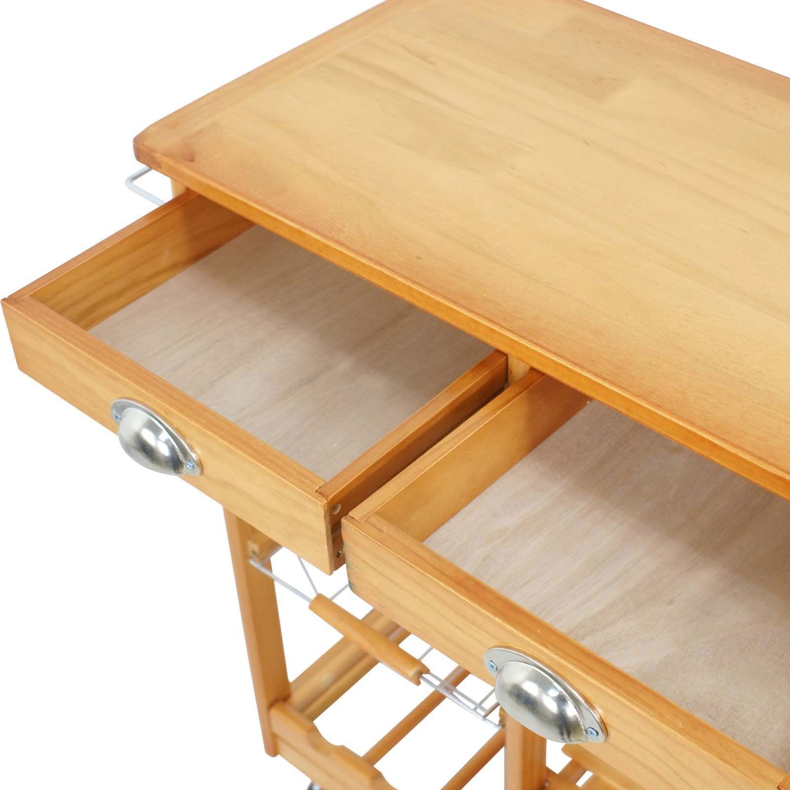 Durable Bamboo Rolling Kitchen Storage Cart Trolley wi/ Storage Drawers Baskets