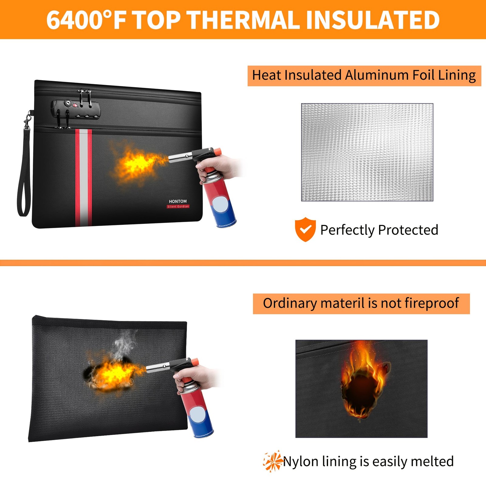 Fireproof Document Bag,6400℉ Upgraded Material Fireproof Water Resistant Mone...