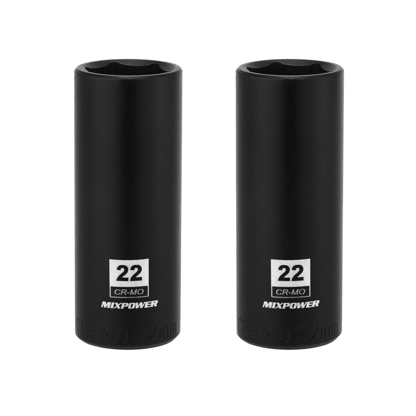2 Pieces 1/2 Inch Drive Deep Impact Socket, CR-MO, 22mm, 6 Point, Radius Corn...