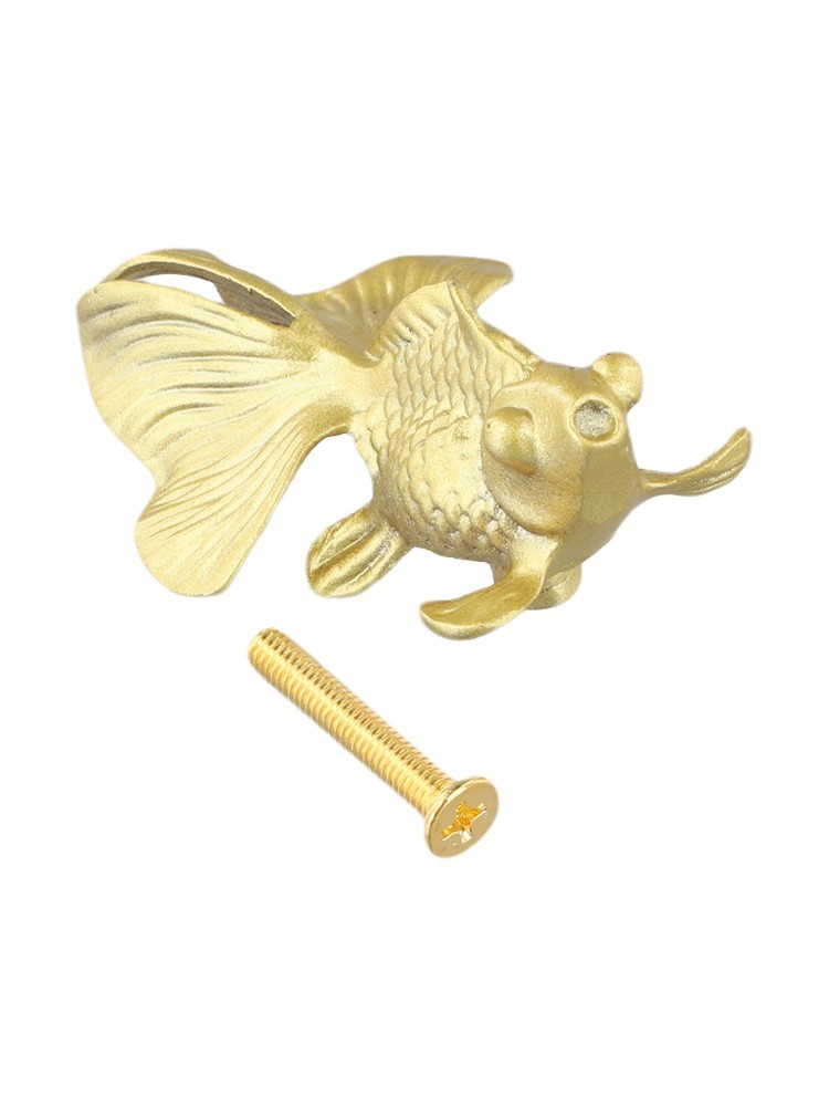 Striking Goldfish Patterned Cabinet Handle Knobs Solid Brass Construction