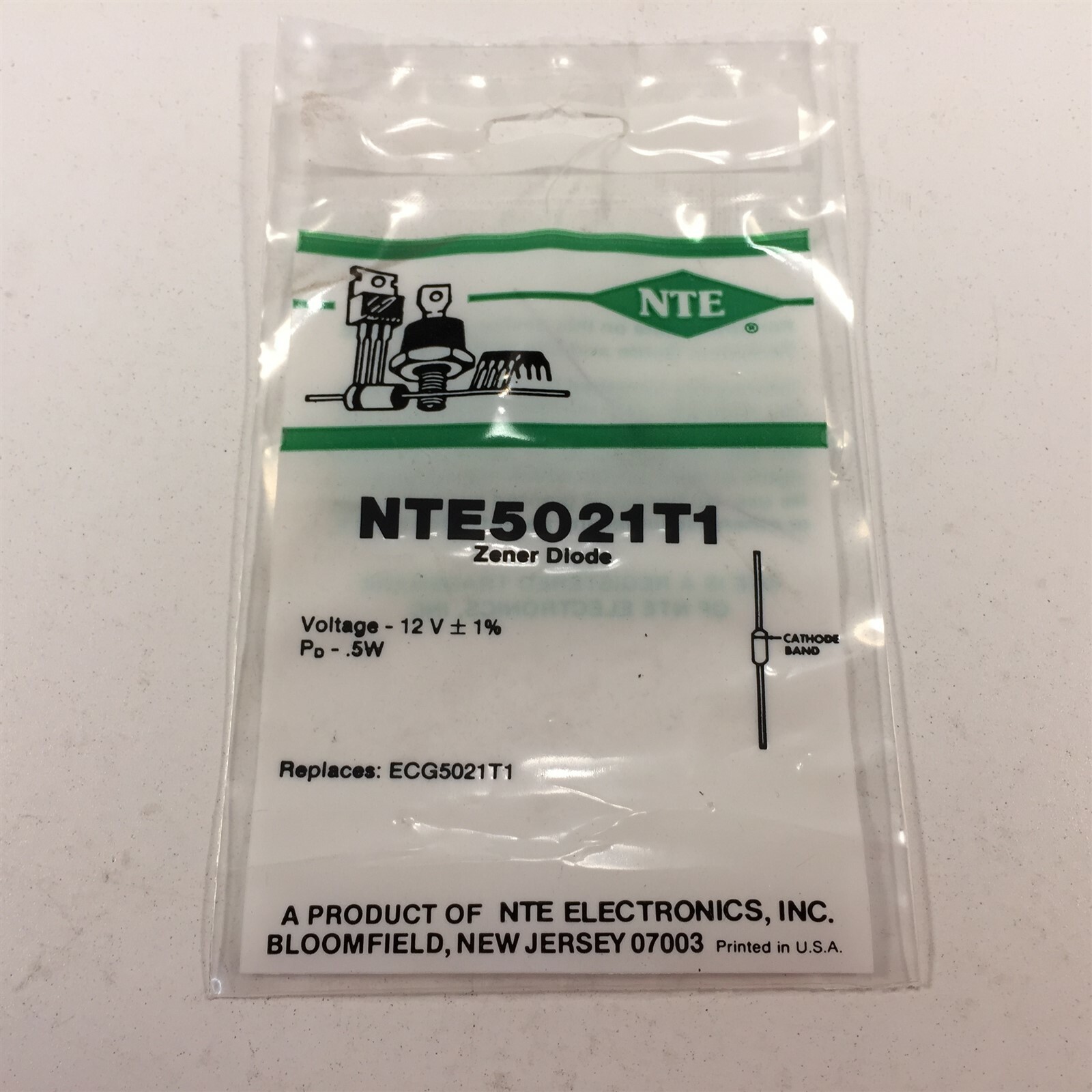 (5) NTE5021T1 Zener Diode, 500mW - Lot of 5