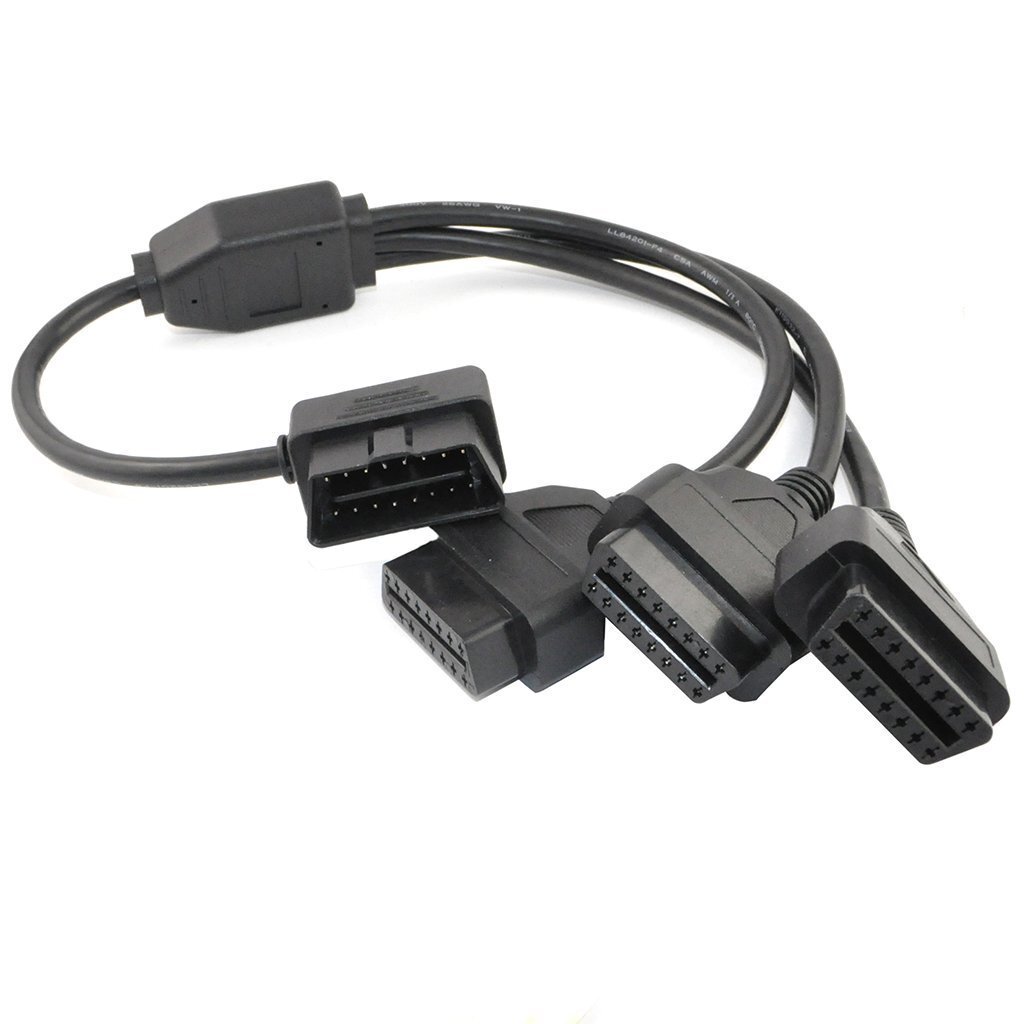 OBD2 Splitter Cable 1 Male to 3 Female 16 Pin Right Angle Diagnostic Adapter