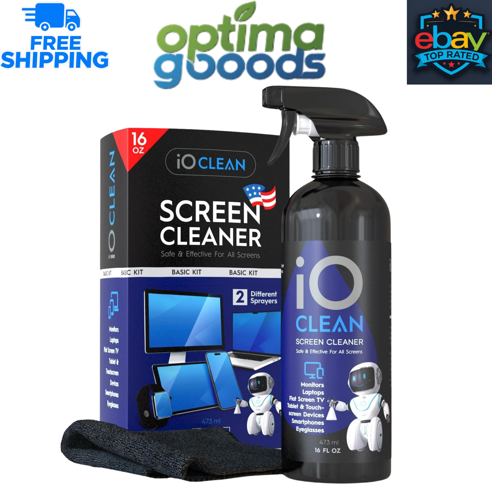 Screen Cleaner Spray (16oz) – Best Large Kit for LCD LED Matte TVs, Smartphones.