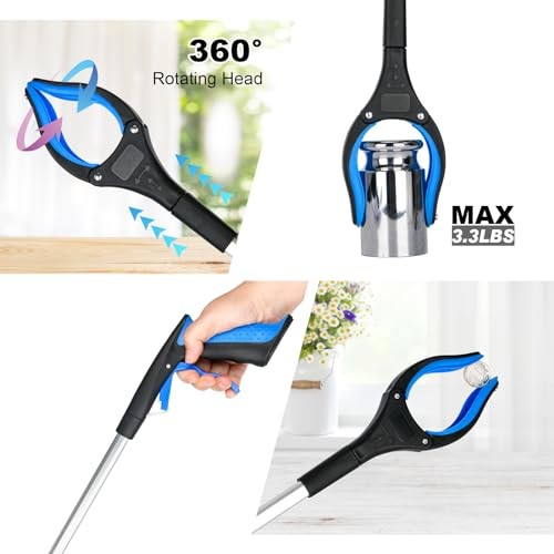 6-Pack 32" Grabber Reacher Tool, 360° Rotating Head, Wide Jaw, Foldable