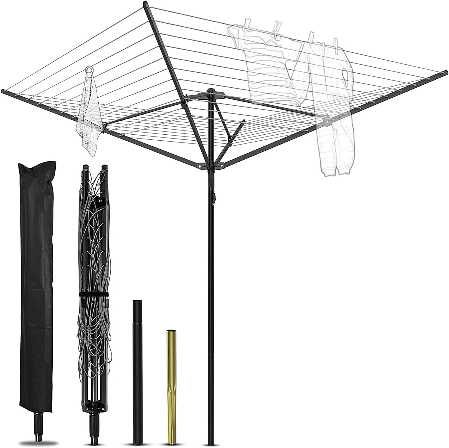 Outdoor Umbrella Drying Rack,12 Lines with 165 Feet Umbrella Clothesline Outd...