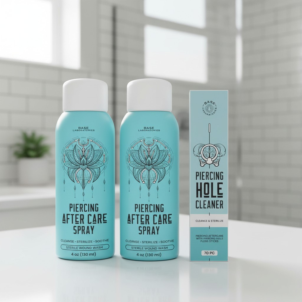 Essential Piercing Care Spray - 4oz Saline Solution for Keloids & Cleansing Duo