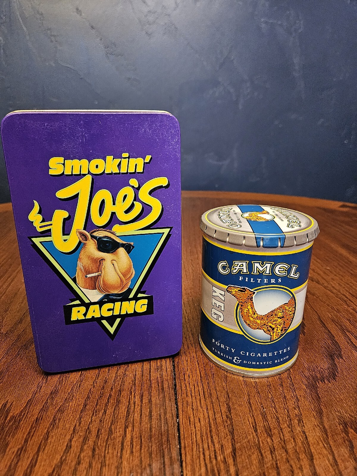Camel Cigarettes Metal Tin Keg & 1994 Smokin' Joe's Racing Tin Lot