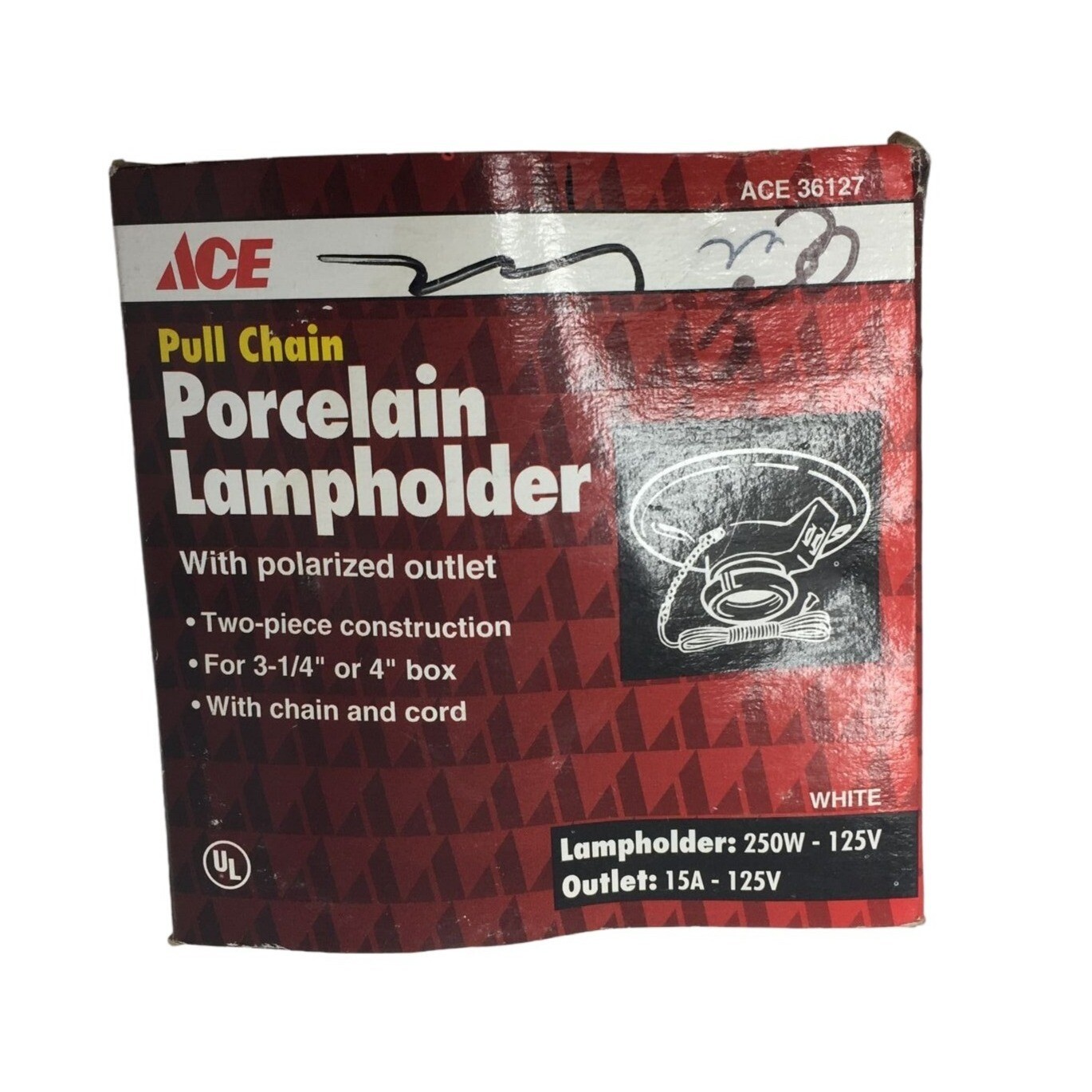 ACE 36127 Pull Chain Porcelain Lampholder in Box