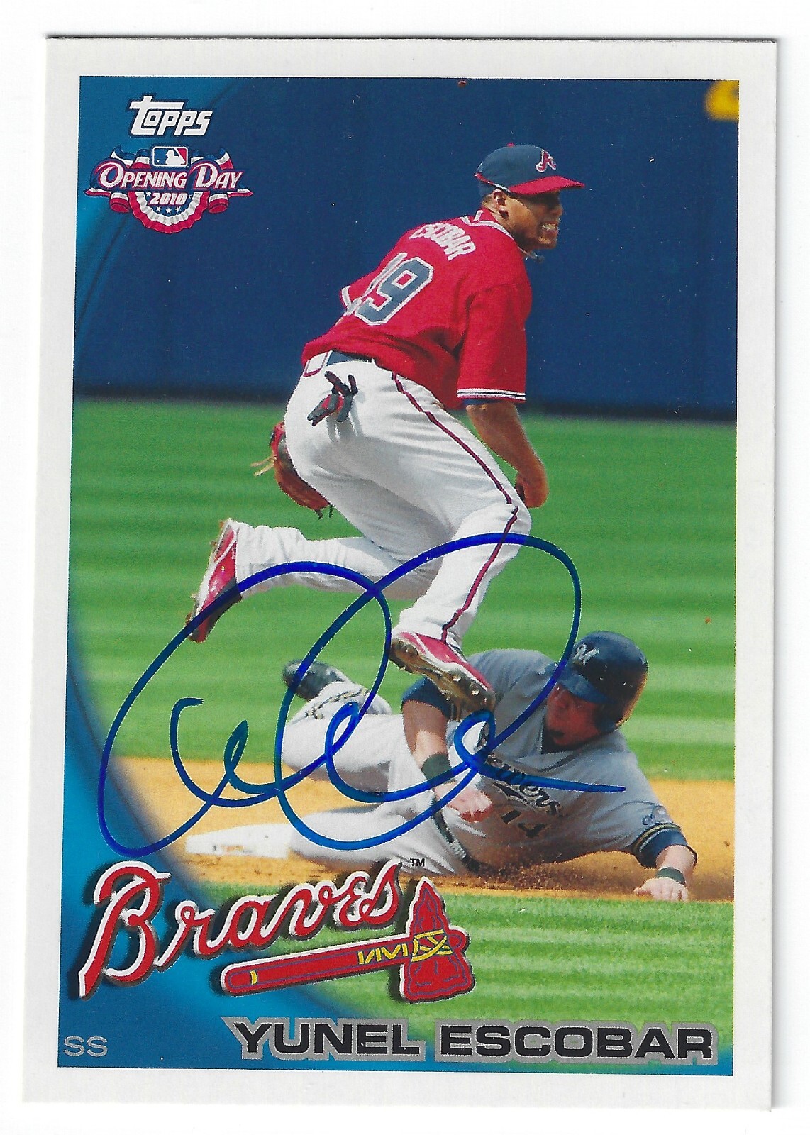 YUNEL ESCOBAR ATLANTA BRAVES SIGNED TOPPS CARD BLUE JAYS ANGELS RAYS NATIONALS