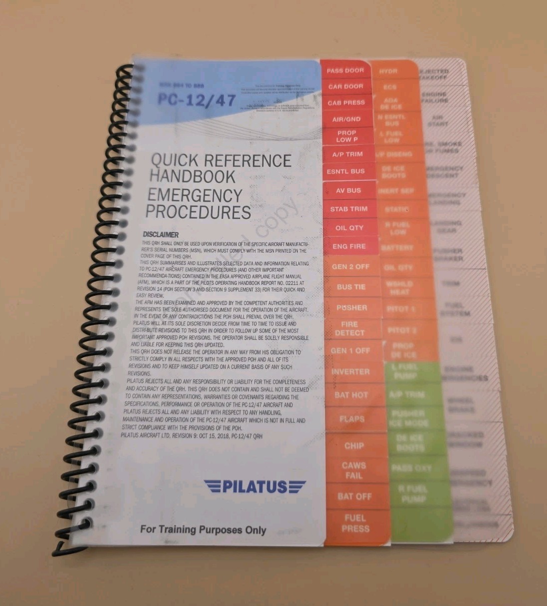 Pilatus PC-12/47 QRH Emergency Prochedures Handbook