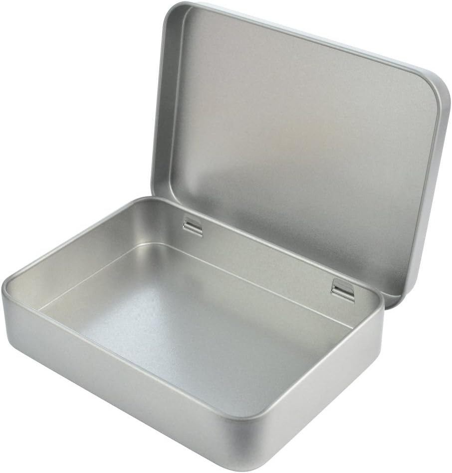 12pcs Metal Rectangular Empty Hinged Tins Box Containers 4.5x3.3x0.9 in, Mini Po