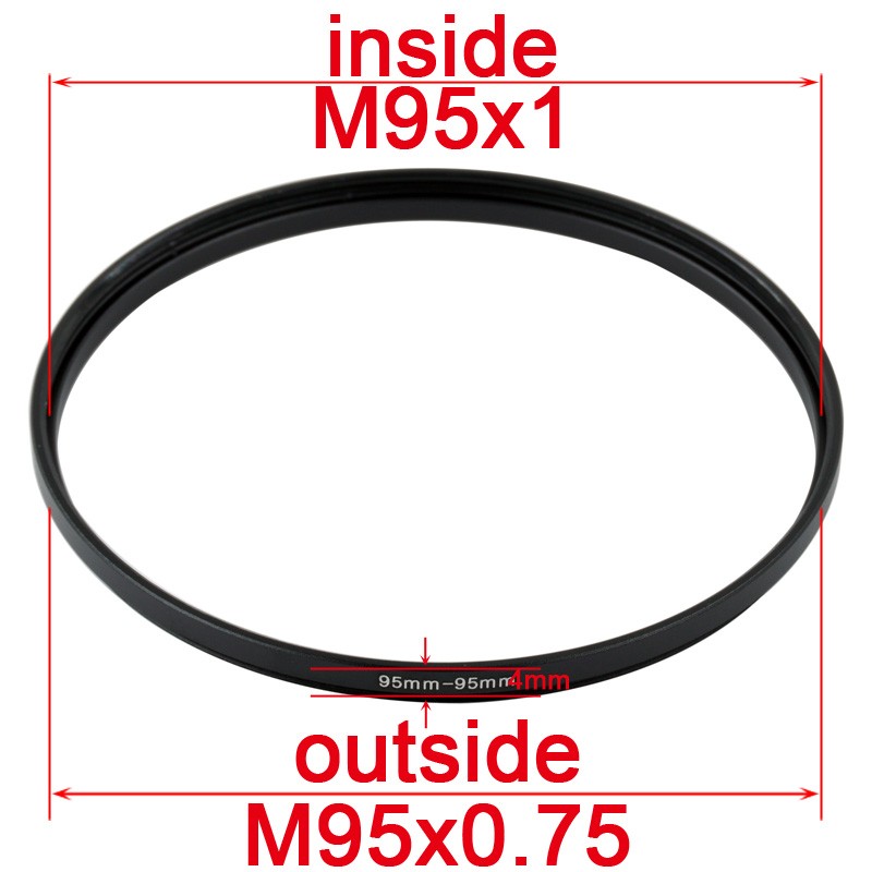 95-95 Step Up Filter Ring 95mm x0.75 Male to 95mm x1 Female Lens adapter