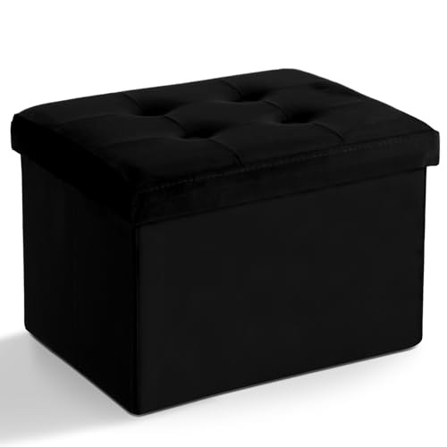 Storage Ottoman Folding Foot Stool Velvet Foot Rest with 17"X13"X13" Black1