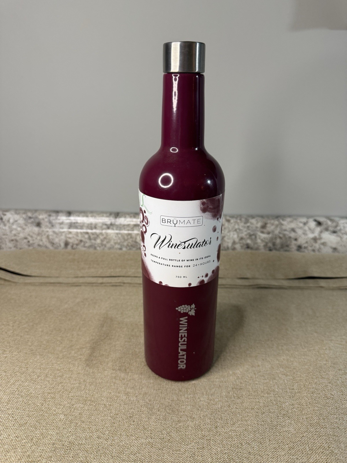 Brumate Portable Insulated Wine Chiller Steel, Cranberry , Holds 750ml Bottle
