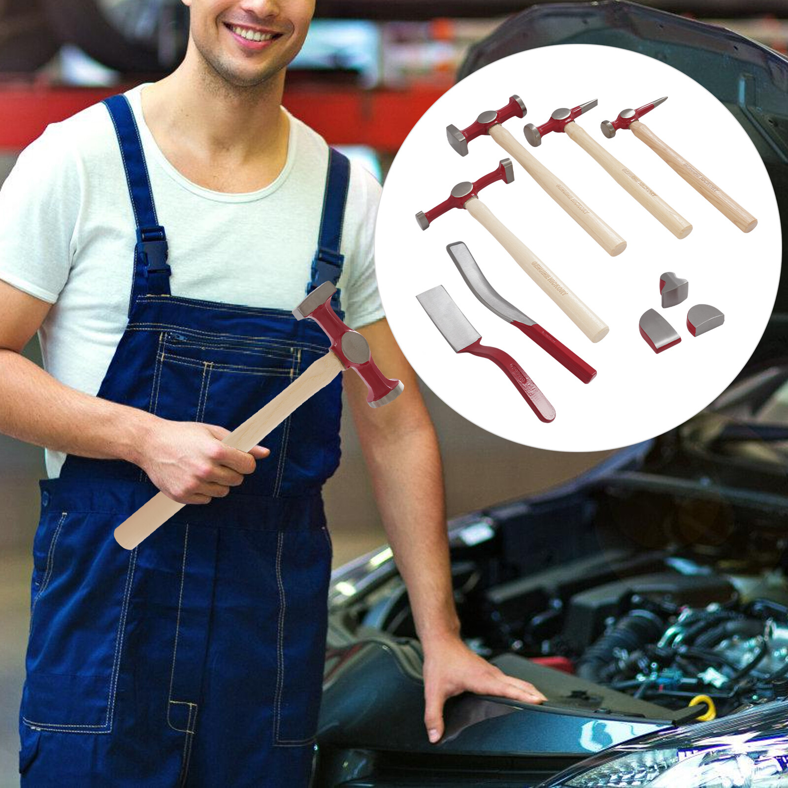 9 PCS Car Dent Removal Tool Kit, Auto Body Repair Hammer Dolly Set with Case