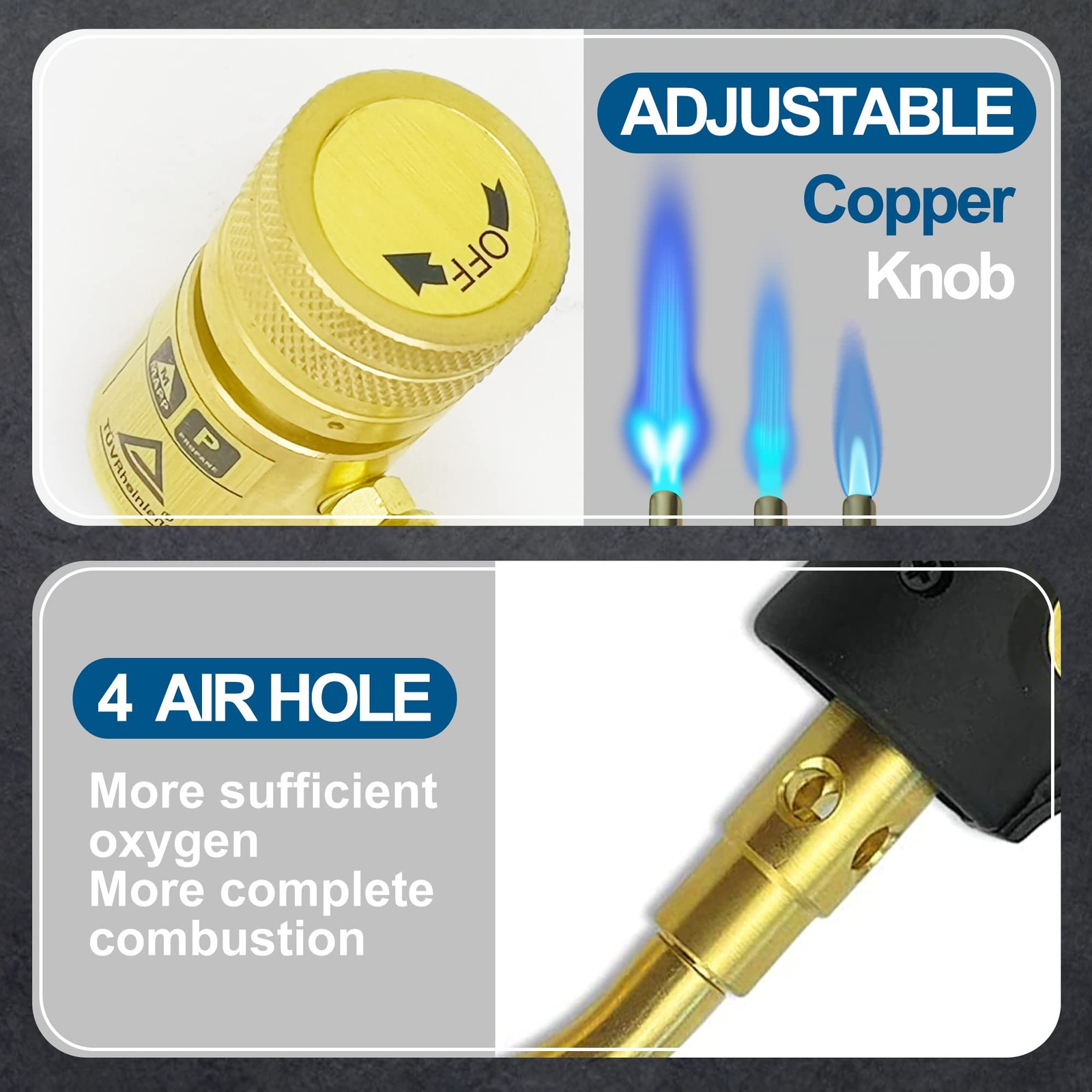 Adjustable Turbo Torch with SelfIgniter, 360° Swivel Tip for Soldering &