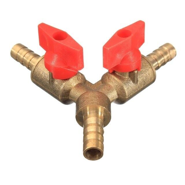 3-Way Tee Brass Y Shut off Ball Valve 5/16" 8mm Barb Fuel Gas Oil Valve CLAMP