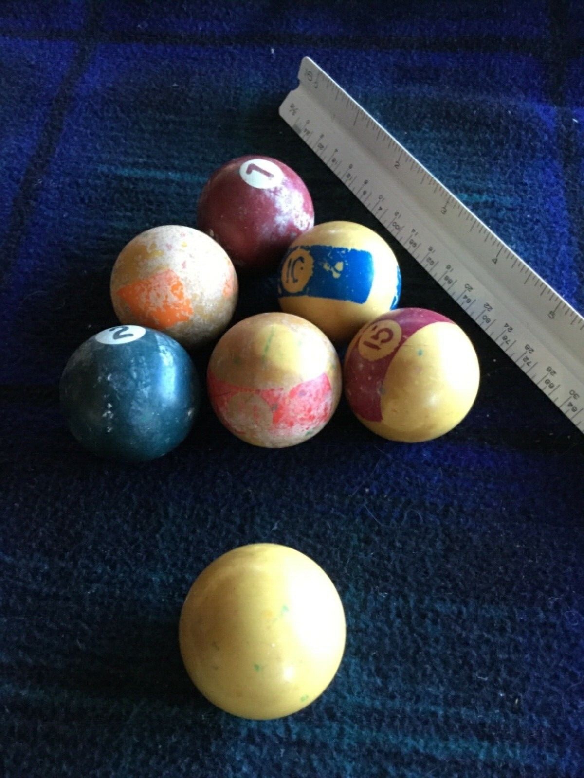 Vintage Bakelite Pool Ball 1 1/2” Small Mini Snooker 7 pc