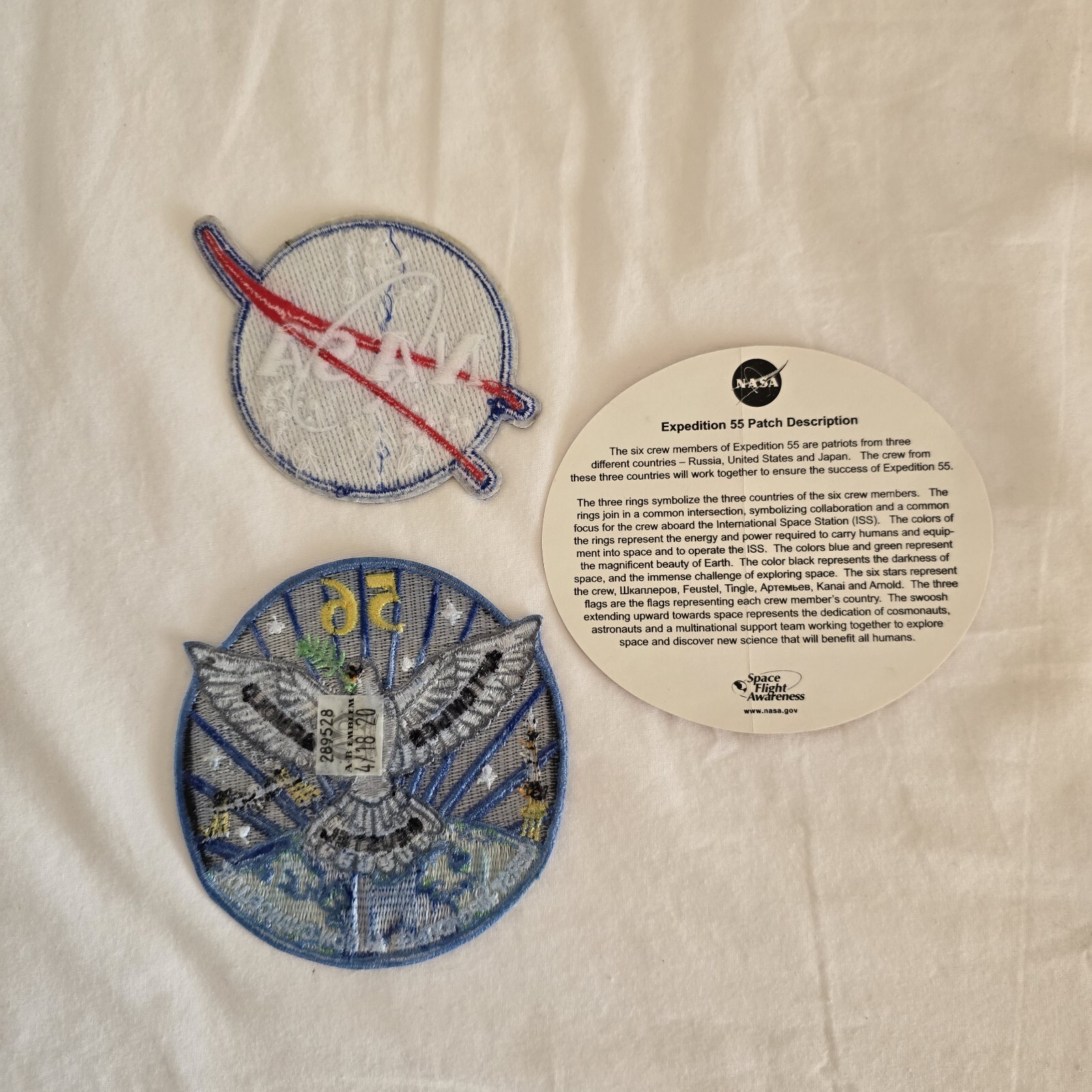 NASA + Expedition 56 Patch + Expedition 55 Sticker Patch