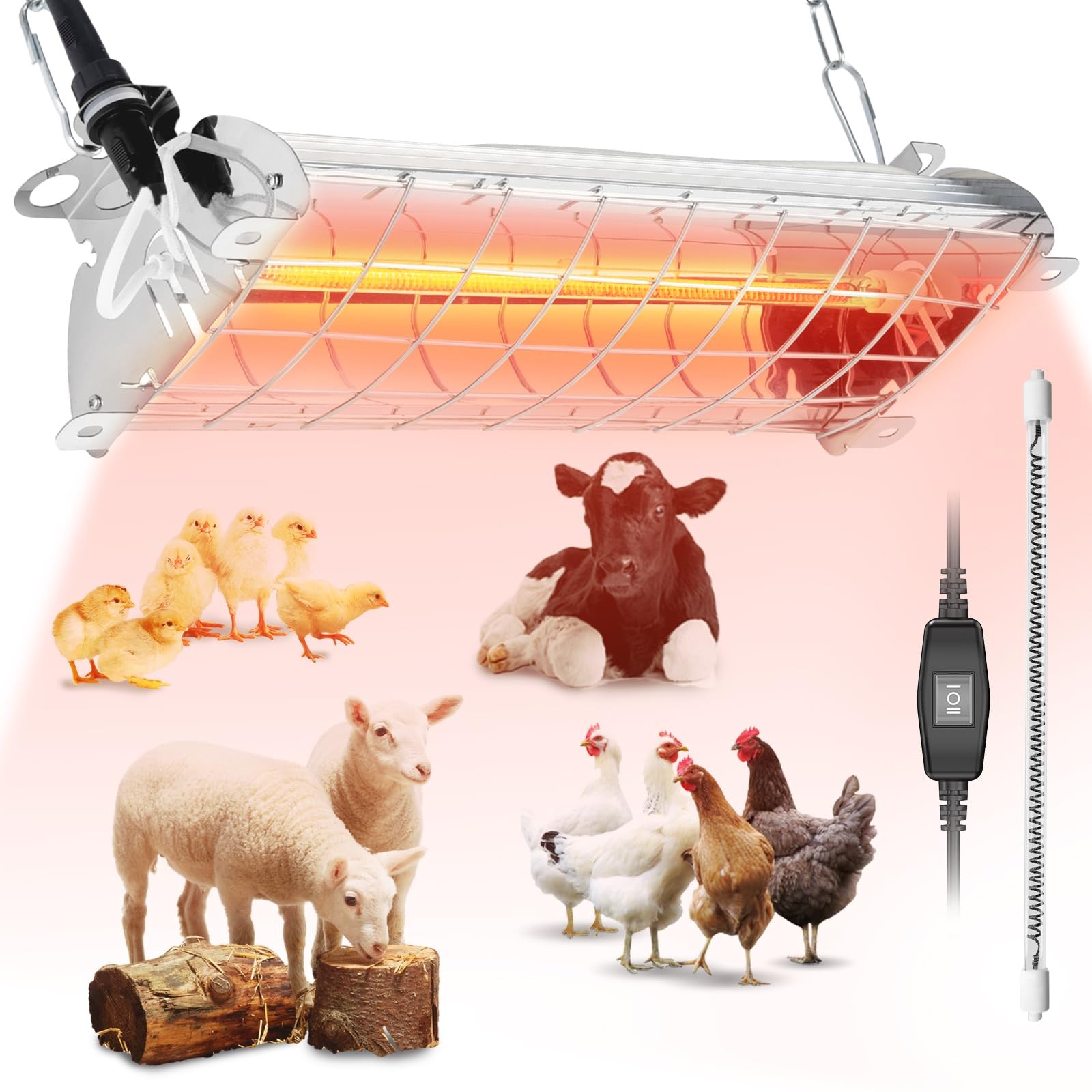 Large 400W Heat Lamp for 60 Chicks, Chicken Coop Heater with Carbon Fiber Bul...