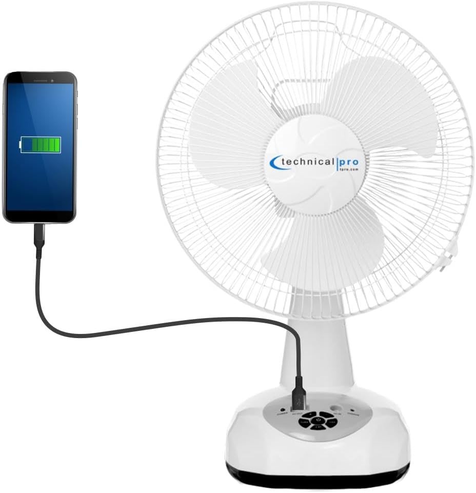 12″ Recharable Oscillating Table Fan with LED Night
