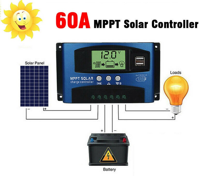 60A MPPT Solar Panel Regulator Charge Controller 12V/ 24V Auto Focus Tracking