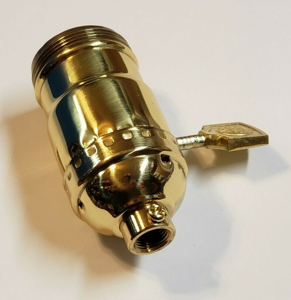 SOLID BRASS 3 WAY LAMP LIGHT SOCKET WITH UNO THREADS & DECORATIVE KEY 47644JB