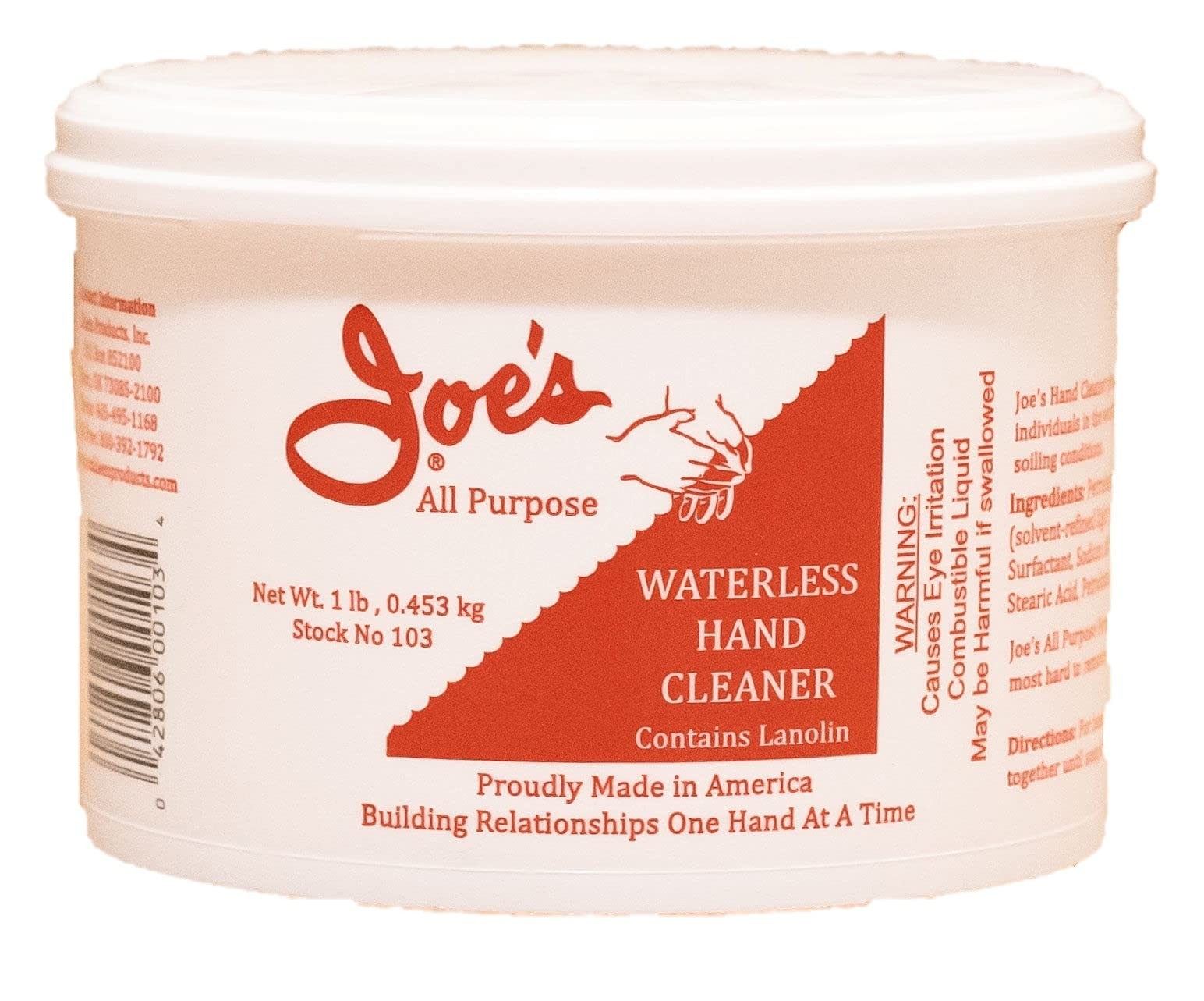 Joe's All Purpose Waterless Hand Cleaner 1 lb. Contains Lanolin Made In USA