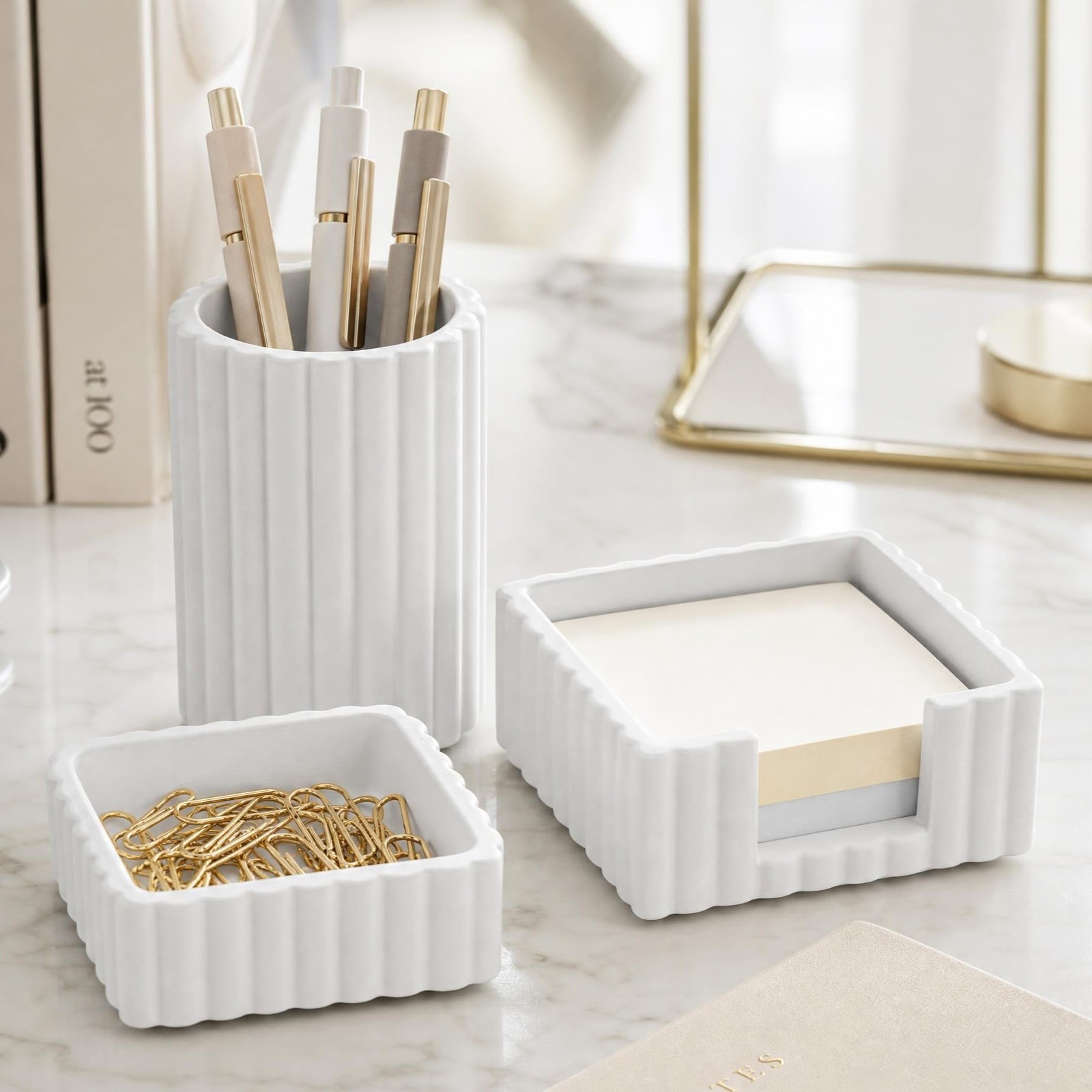 Aesthetic Desk Organizer Set of 3 For Your Office  Sturdy Concrete Desktop Ac...