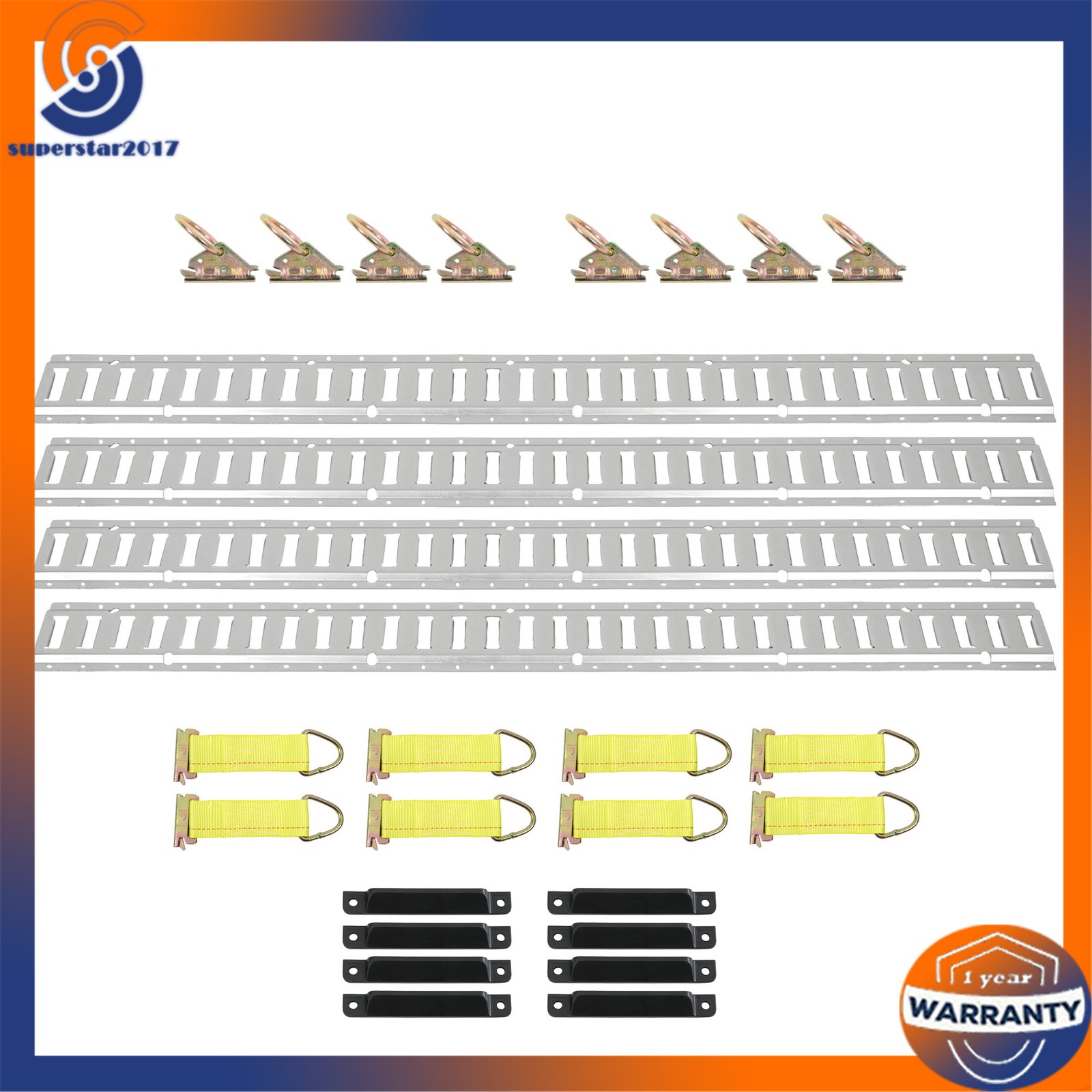 28PCS E-Track Kit 4x 5' Rails 8x Caps Straps O Rings Galvanized Silver