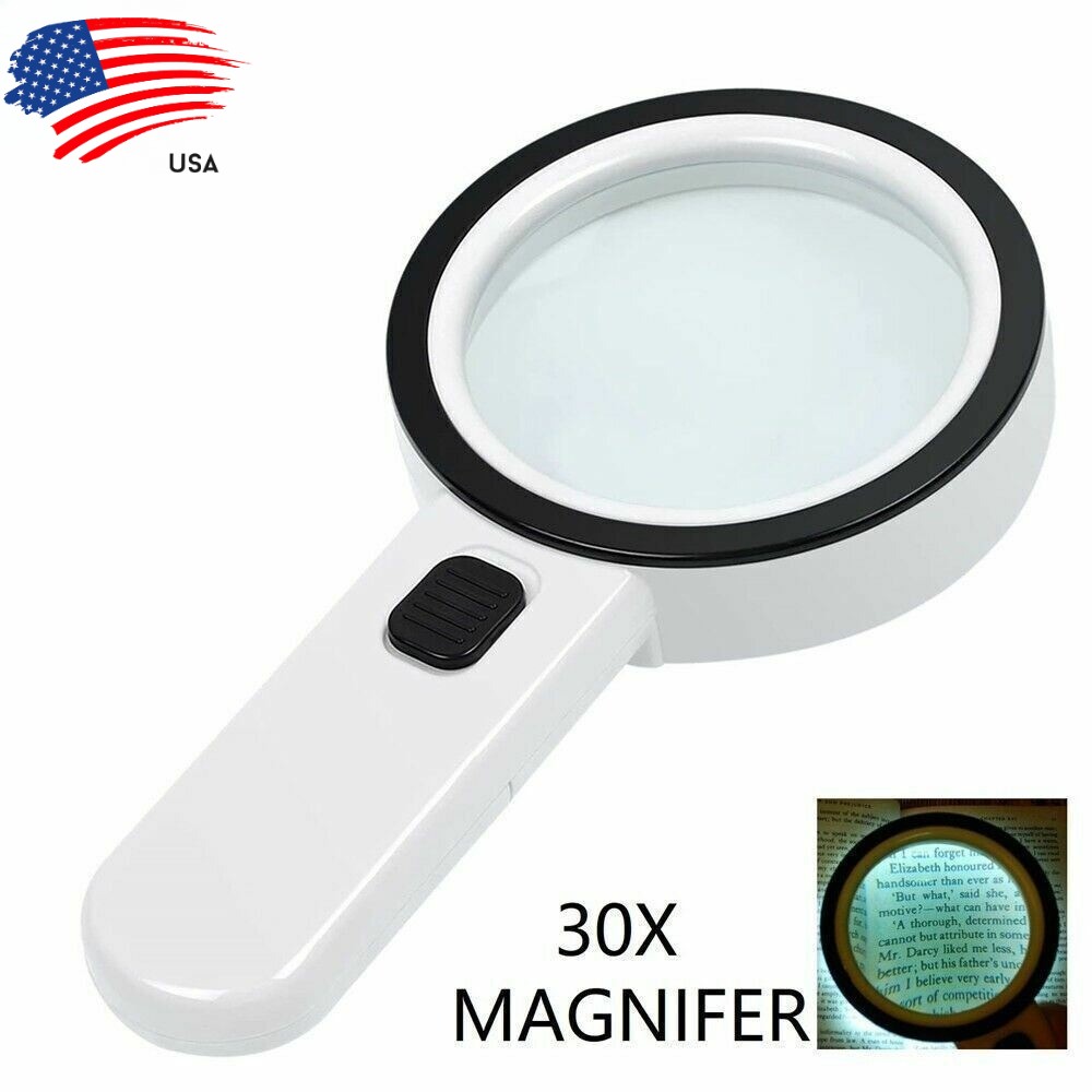 30X With 12 Bright LED Lights Jewelry Bench Tool Extra Large Handheld Magnifier