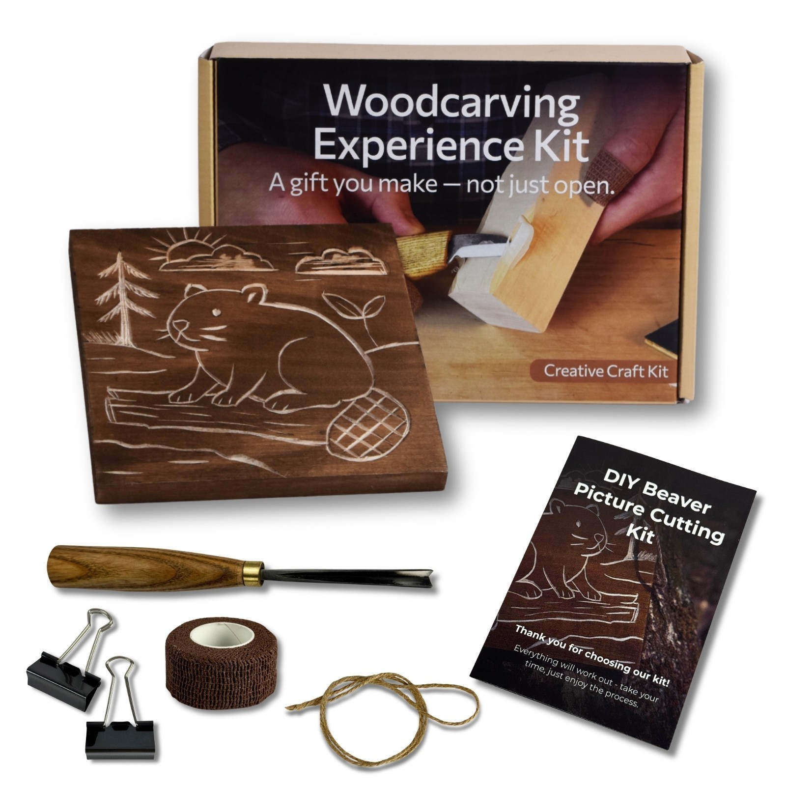 Beaver Wood Carving Kit for Beginners - DIY Wall Art Set with Video Tutorial