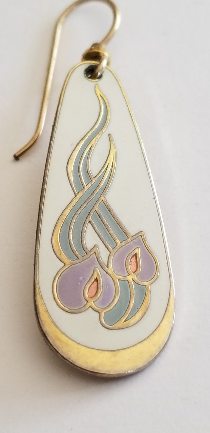 Laurel Burch Signed WILD ANTHURIUM hook style Earrings- nice