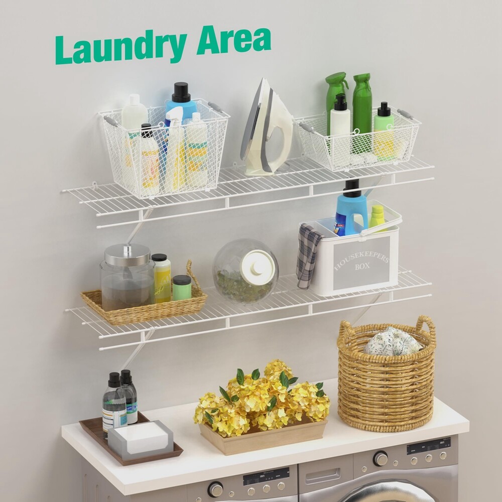 HAUSHOF 4 ft x 12in Closet Shelves Wall Mounted 2-Pack for Laundry Room Closet