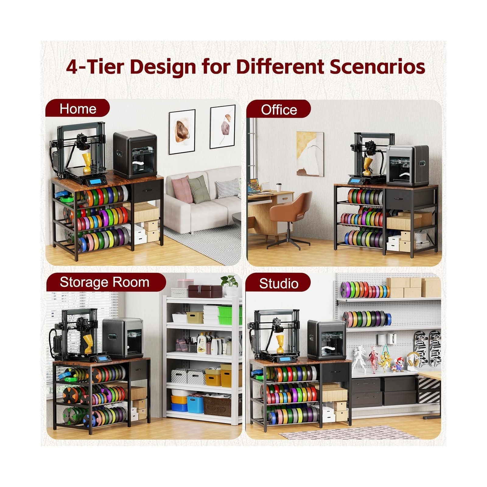 3D Printer Stand with Filament Storage Rack, 3D Printer Table with Power Outl