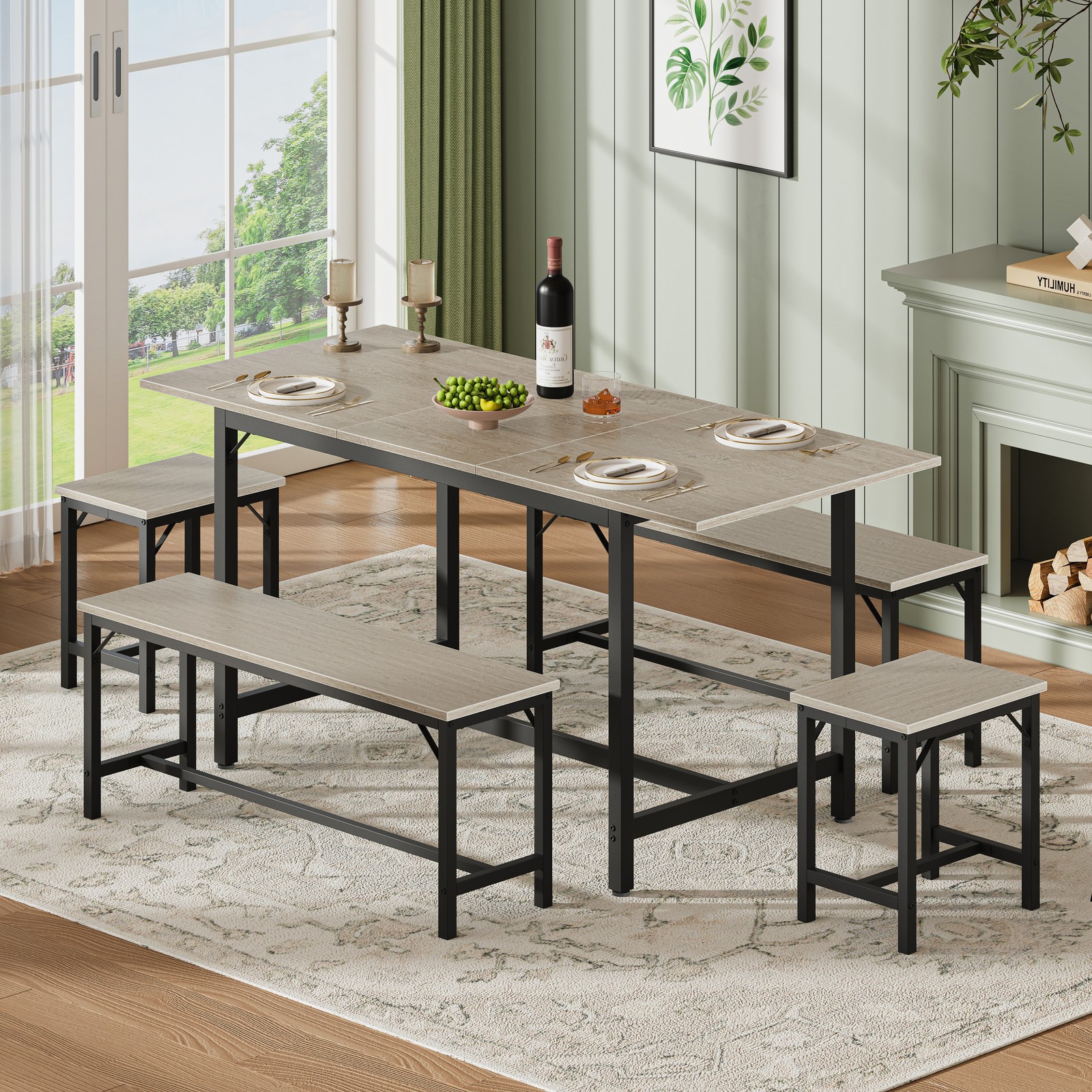 Expandable Dining Table Set for 4-8, 63" Large Extendable Kitchen Table