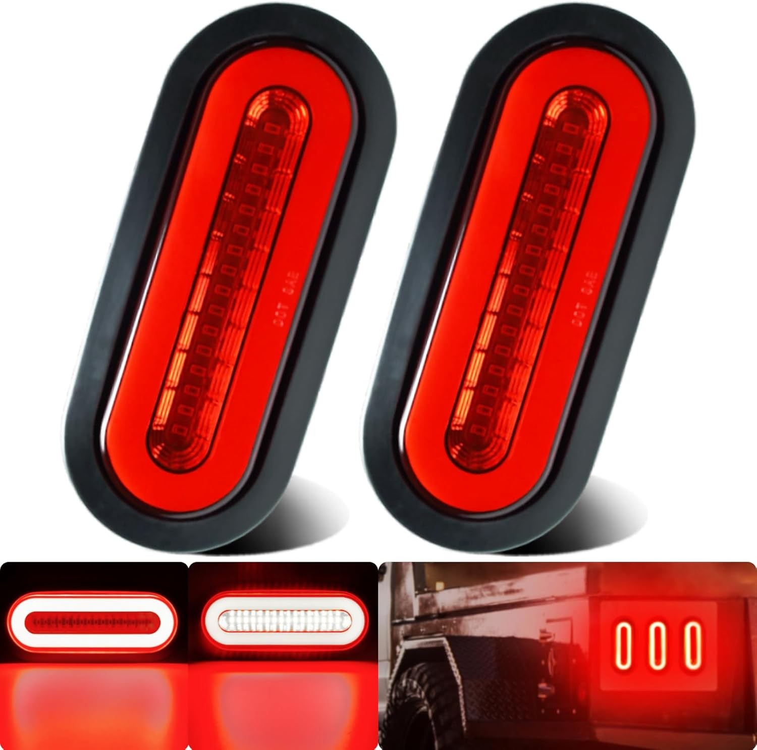 2Pcs 6" inch Oval LED Trailer Red 52 LEDs Halo Brake Stop Turn Signal Running Ta