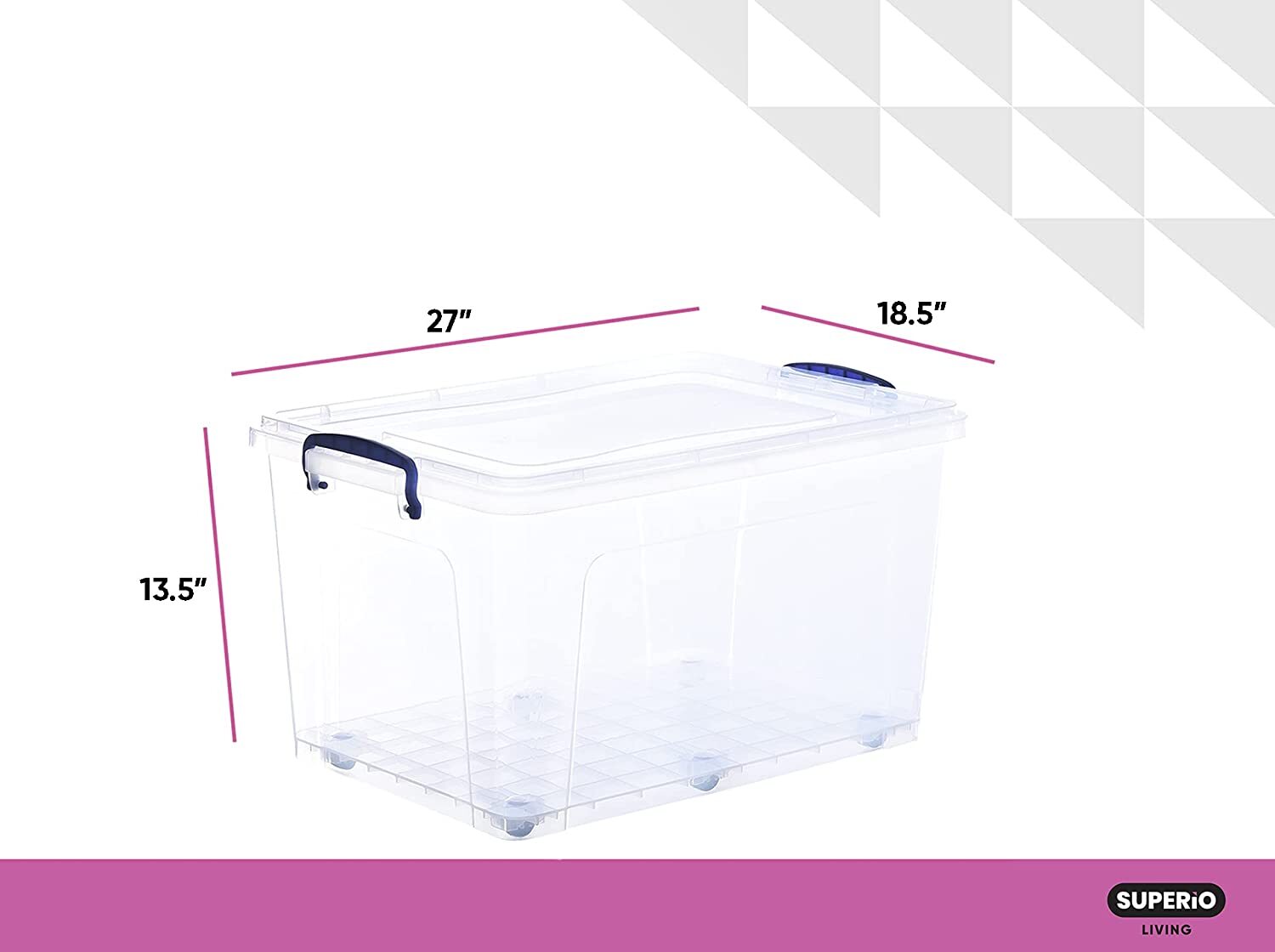 Superio Deep Clear Plastic Stackable Wheeled Storage Bin with Lid, 85 Qt, 2 pack